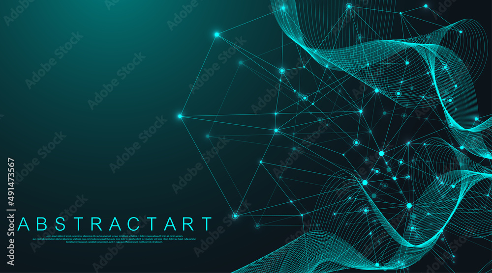 Leinwandbilder Technology abstract lines and dots connection background. Connection digital data and big data concept. Digital data visualization. Vector illustration