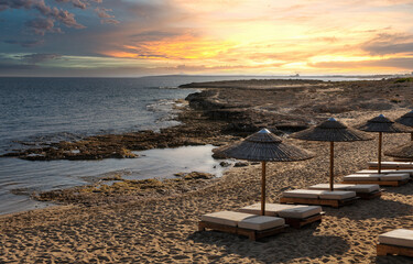 Ammos Kambouri sunset beach in Ayia Napa, Cyprus.