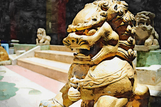 Chinese stone lion Sculpture and photo image