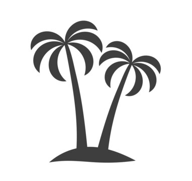 Palm trees on the island icon isolated on white background.
