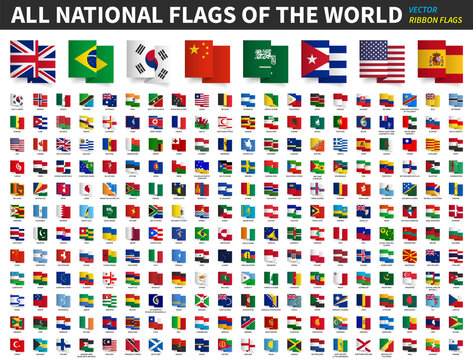 All national flags of the world . Ribbon flag design . Element vector .