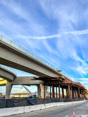 Fototapeta premium Bracing and support in place for a overhead freeway construction project