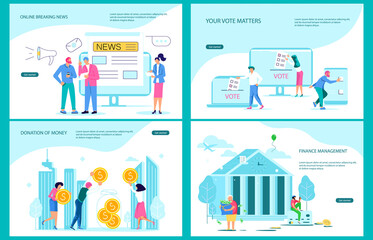 Set os Landing webpage template of electronic news, voting, Mobile banking, donation
