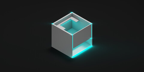Minimalist abstract 3d cube Futuristic Sci fi Theme