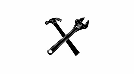 Tools Icon. Vector Isolated Black and White Illustration of a Tools Icon with a Hammer and a Wrench