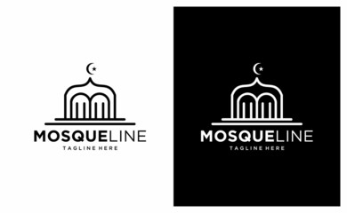 Muslim mosque flat icon line Vector illustration. on a black and white background.