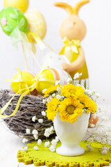 easter decoration with yellow chrysanthemums - 491478138