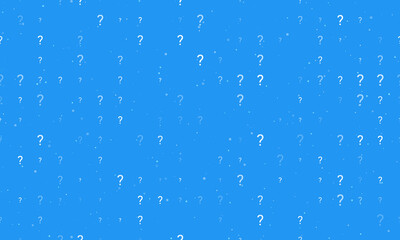 Seamless background pattern of evenly spaced white question symbols of different sizes and opacity. Vector illustration on blue background with stars