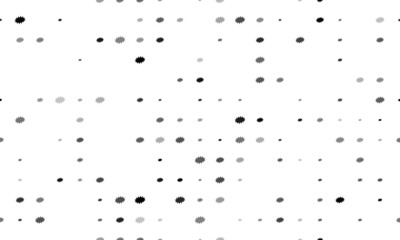 Seamless background pattern of evenly spaced black explosion symbols of different sizes and opacity. Vector illustration on white background