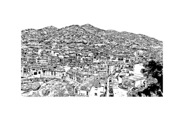 Building view with landmark of Mijas is the 
municipality in Spain. Hand drawn sketch illustration in vector.