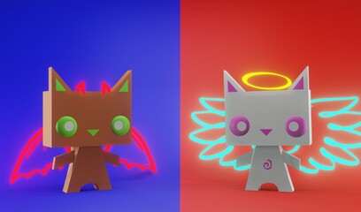 Cute kittens, devil kitty vs angel kitty