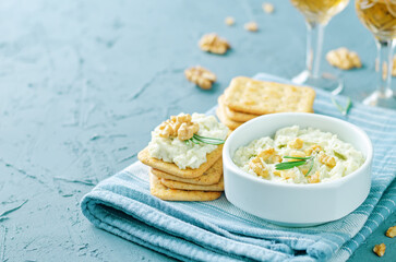 Blue cheese spread with walnuts in a bowl