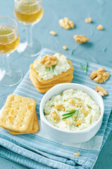 Blue cheese spread with walnuts in a bowl