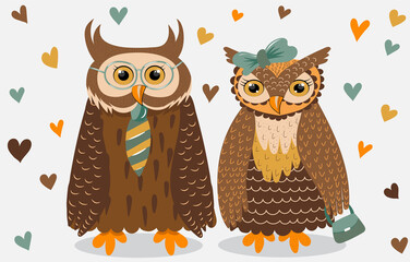 owl character flat design, cartoon, isolated vector