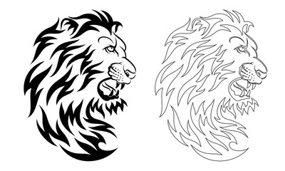 Lion face side tribal and tattoo line 사자 트라이벌 타투도안 라인