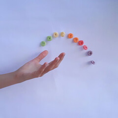 cereales de colores fondo celeste blanco