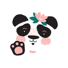 Face (muzzle) cute funny panda. Vector flat illustration. Сartoon character. Print for children. Poster concept. Isolated. 