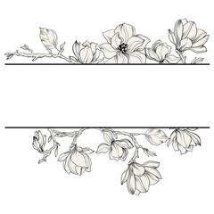 floral border with magnolia flowers
