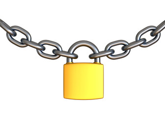 Padlock and chain isolated on a white background. Security concept. 3D rendering 3D illustration