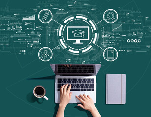 E-learning concept with person using a laptop computer