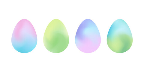 Set of easter eggs with blurred color gradient. Colorful gradient easter collection for your holiday graphic design. Vector illustration.