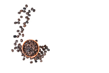 roasted coffee beans on a white background. Overheat shot