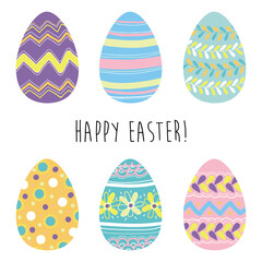 Easter eggs with floral pattern isolated on white background, vector EPS 10