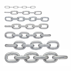 Set short-link welded chain. Group. Zinc plated steel. Metal chain. Quick link connector rigging...