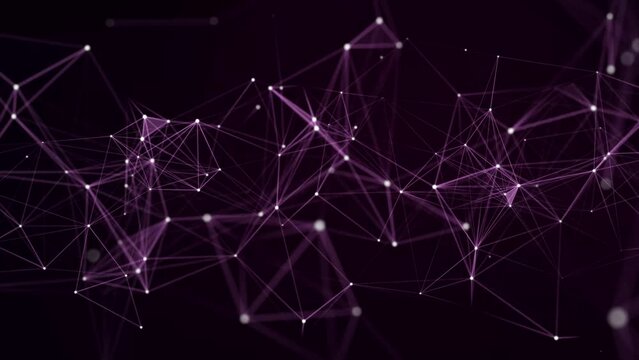 Abstract purple composition with connecting dots and lines. Blue background. Futuristic point wave. Big data. 4 k. Technology background. Network connection structure.