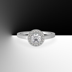 halo engagement ring with round center stone and plain shank filigree inside 3d render
