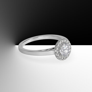 halo engagement ring with round center stone and plain shank filigree inside 3d render