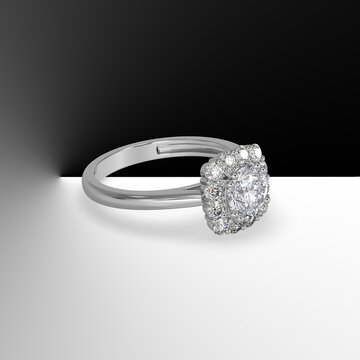round diamond cathedral engagement ring with plain shank 3d render