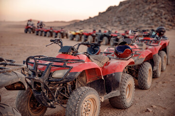 Safari Quad bikes ATV in desert Sharm Hurghada Cairo, Egypt. Concept extreme travel sport