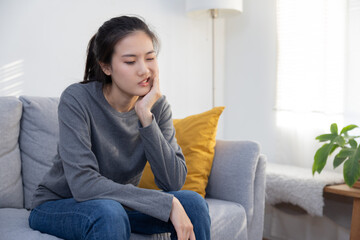 Woman  Use Her Hand Touching Her Cheek Suffer From Toothache