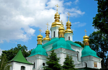 Fototapeta na wymiar Kyiv or Kiev, Ukraine: Church of the Nativity of the Virgin or Birth of the Mother of God Church at the Kyiv Pechersk Lavra or Monastery of the Caves.