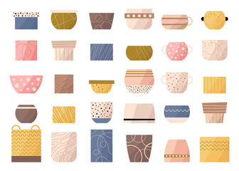 Set of different pots and vases. 
