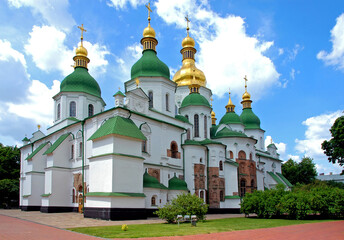 Fototapeta na wymiar Kyiv or Kiev, Ukraine: Saint Sophia Cathedral, a famous landmark of Kyiv. The Saint Sophia Cathedral complex is a UNESCO World Heritage site.
