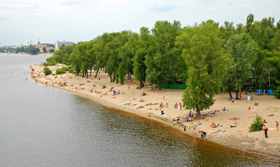 Kyiv or Kiev, Ukraine: Central Beach is a sandy beach on the bank on the Dnieper River in central...