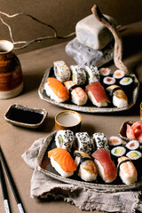 Japanese dish sushi and rolls rice with fish