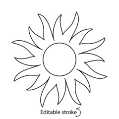 Obraz premium Sun with flame outline logo. Simple sunny emblem. Bohemian sign. Isolated vector stock illustration