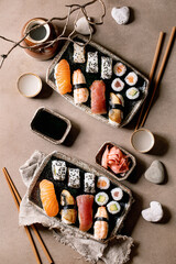 Japanese dish sushi and rolls rice with fish