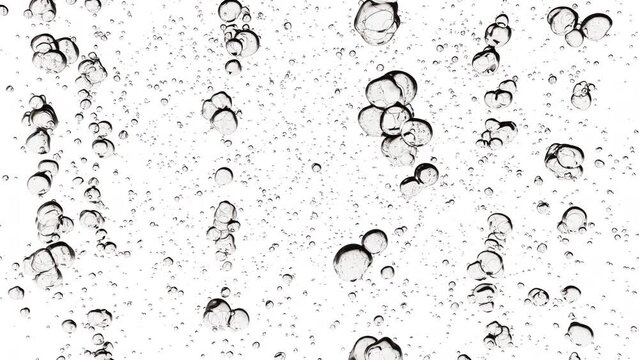 Underwater air bubbles or a carbonated beverage floating upwards on white background with luma matte