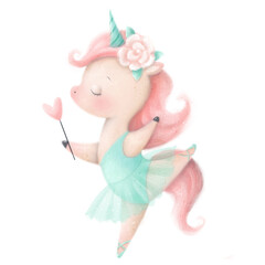 Illustration of a cute cartoon ballerina unicorn. Ballet animals.