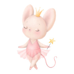 Illustration of a cute cartoon ballerina mouse. Ballet animals. - obrazy, fototapety, plakaty