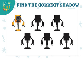 Find the correct shadow for cute cartoon robot educational preschool kids mini game