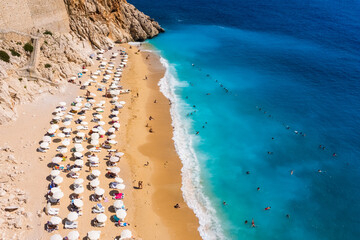 Aerial view of Kaputas Beach in Kas. Kalkan, Antalya, Turkey. Lycian way. Summer and holiday concept
