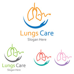 Lungs health and lungs care logo vector design, lungs logo illustration template.