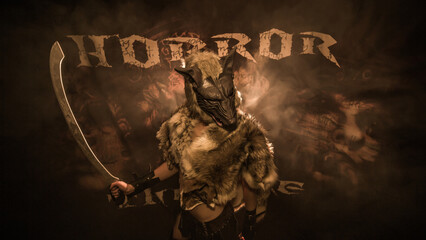 werewolf with sword, wolf, girl