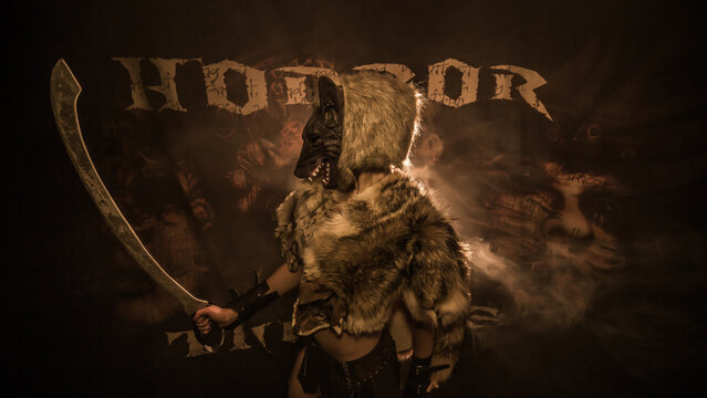 werewolf with sword, wolf, girl