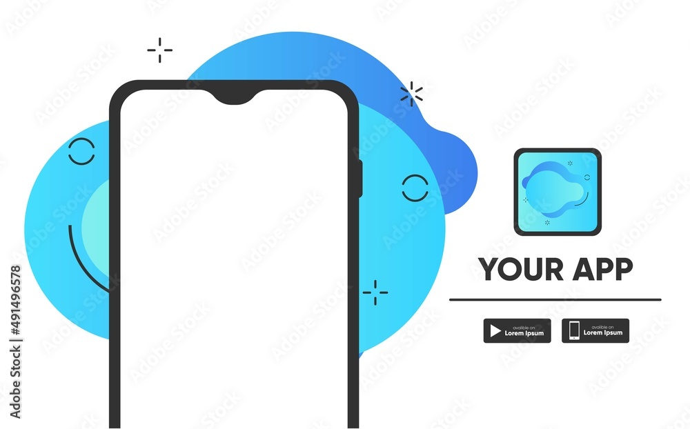 Wall mural template with smartphone for download app website landing page. vector